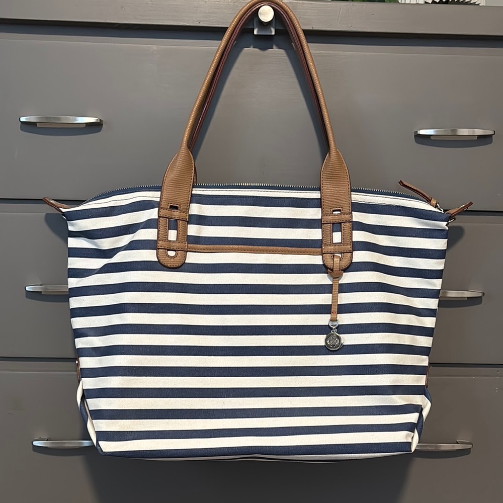 Stella & Dot Striped Navy and White Tote Bag
